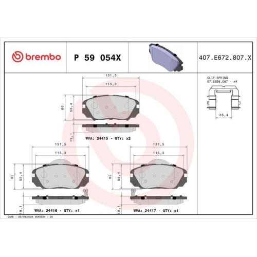 BREMBO Bremsbelagsatz, Scheibenbremse XTRA LINE P 59 054X
