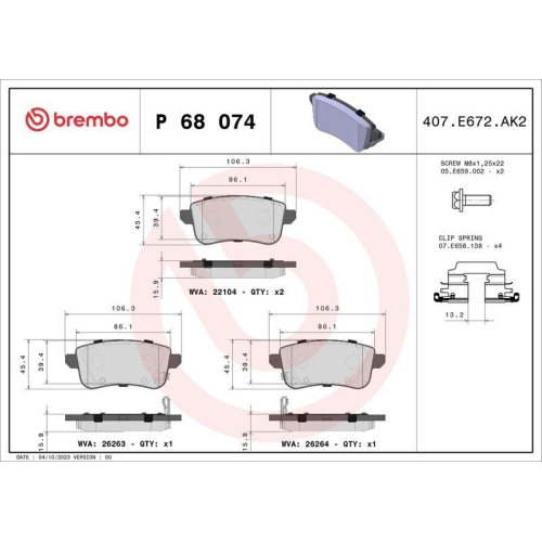 BREMBO Bremsbelagsatz, Scheibenbremse PRIME LINE P 68 074