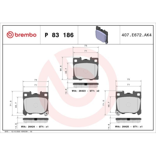 BREMBO Bremsbelagsatz, Scheibenbremse PRIME LINE P 83 186