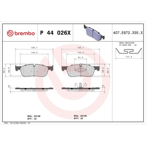 BREMBO Bremsbelagsatz, Scheibenbremse XTRA LINE P 44 026X