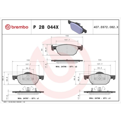 BREMBO Bremsbelagsatz, Scheibenbremse XTRA LINE P 28 044X