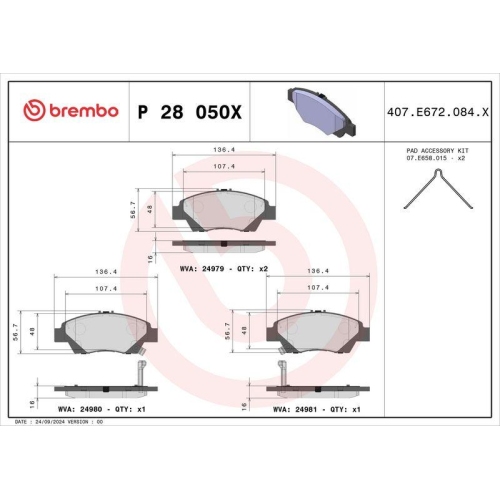 BREMBO Bremsbelagsatz, Scheibenbremse XTRA LINE P 28 050X