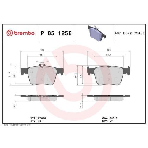 BREMBO Bremsbelagsatz, Scheibenbremse BEYOND LINE - EV P 85 125E