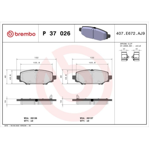 BREMBO Bremsbelagsatz, Scheibenbremse PRIME LINE P 37 026