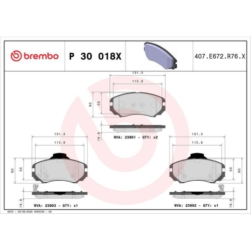 BREMBO Bremsbelagsatz, Scheibenbremse XTRA LINE P 30 018X