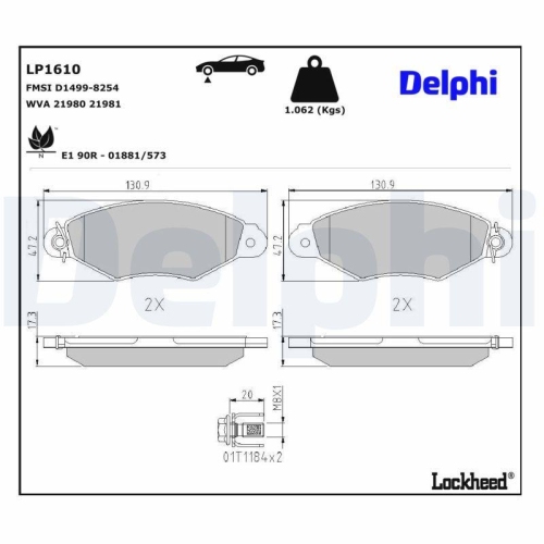 DELPHI Bremsbelagsatz, Scheibenbremse LP1610