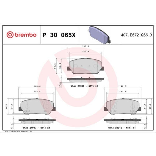 BREMBO Bremsbelagsatz, Scheibenbremse XTRA LINE P 30 065X