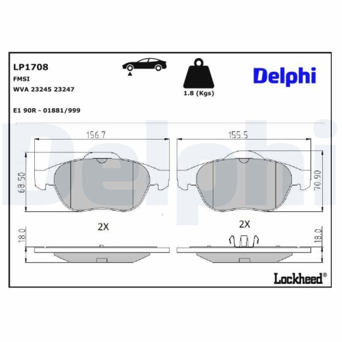 DELPHI Bremsbelagsatz, Scheibenbremse LP1708