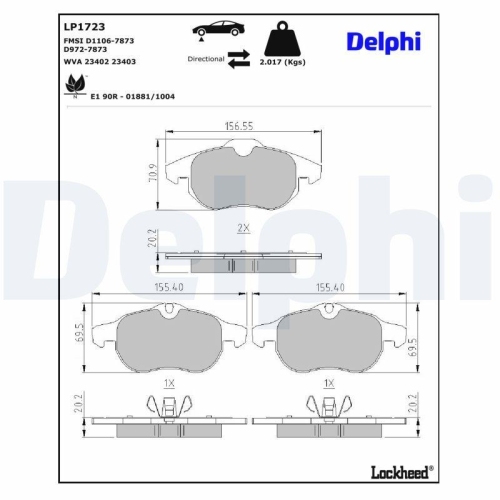DELPHI Bremsbelagsatz, Scheibenbremse LP1723