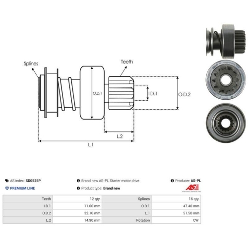 AS-PL Freilaufgetriebe, Starter AS SD0525P