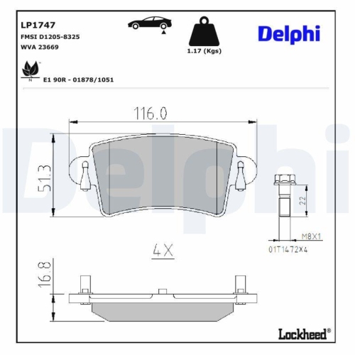 DELPHI Bremsbelagsatz, Scheibenbremse LP1747