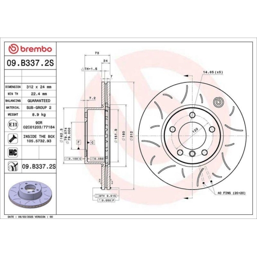 BREMBO Bremsscheibe 09.B337.2S