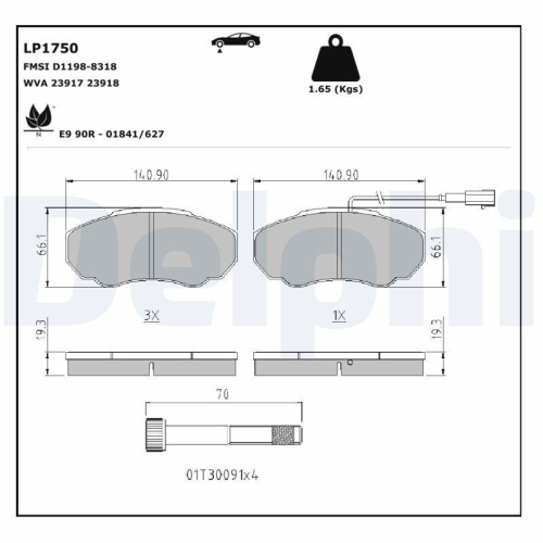 DELPHI Bremsbelagsatz, Scheibenbremse LP1750