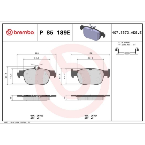 BREMBO Bremsbelagsatz, Scheibenbremse BEYOND LINE - EV P 85 189E