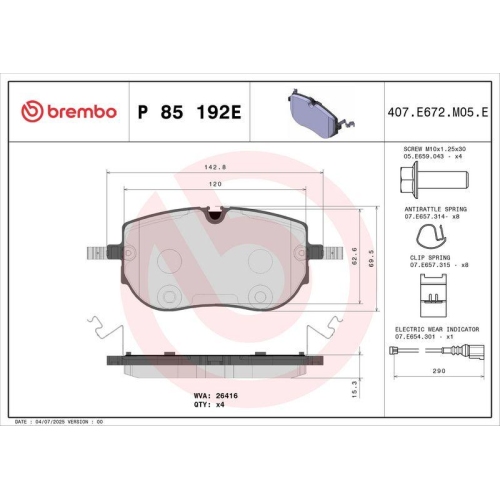 BREMBO Bremsbelagsatz, Scheibenbremse BEYOND LINE - EV P 85 192E