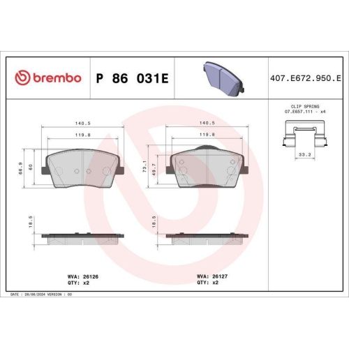 BREMBO Bremsbelagsatz, Scheibenbremse BEYOND LINE - EV P 86 031E