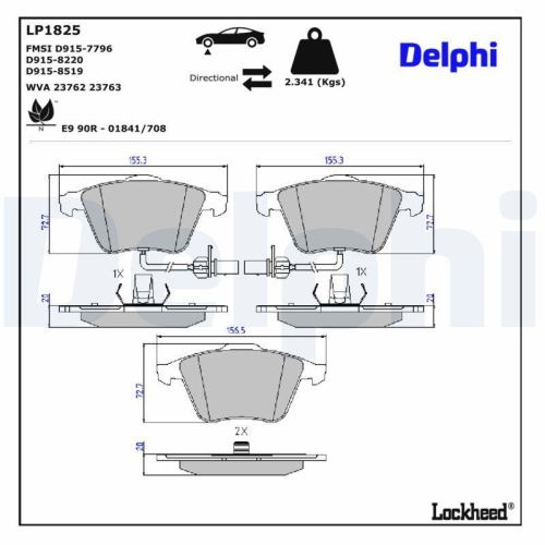 DELPHI Bremsbelagsatz, Scheibenbremse LP1825