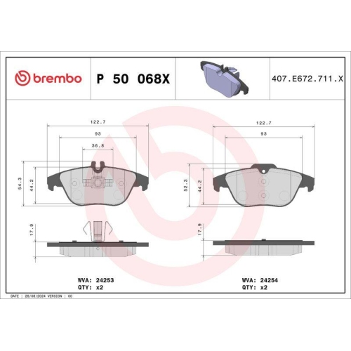 BREMBO Bremsbelagsatz, Scheibenbremse XTRA LINE P 50 068X