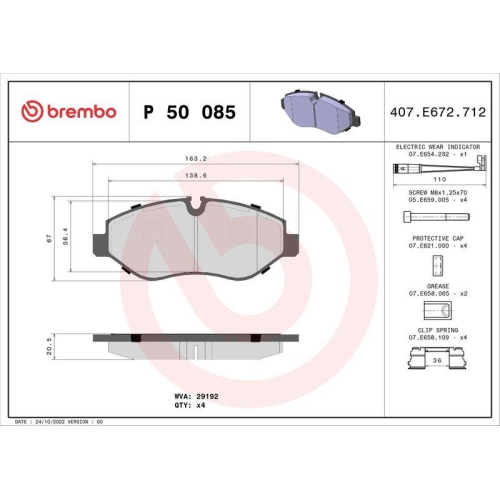 BREMBO Bremsbelagsatz, Scheibenbremse PRIME LINE P 50 085