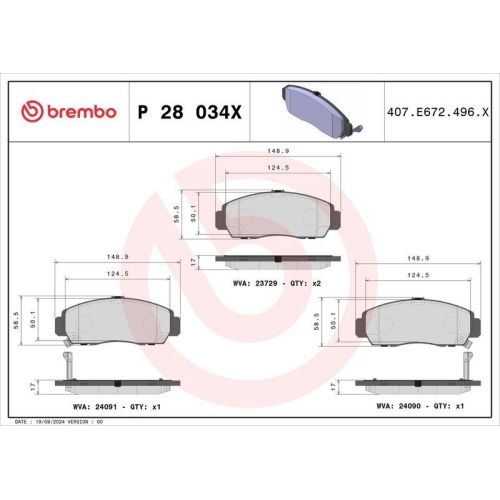 BREMBO Bremsbelagsatz, Scheibenbremse XTRA LINE P 28 034X
