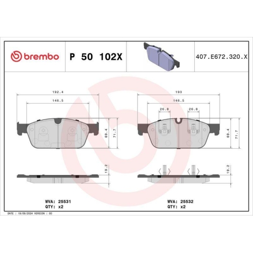 BREMBO Bremsbelagsatz, Scheibenbremse XTRA LINE P 50 102X