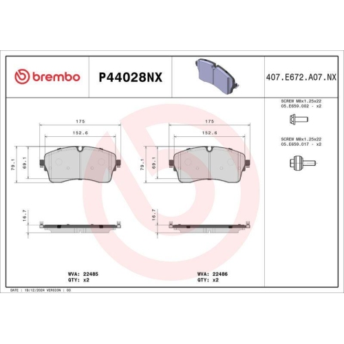 BREMBO Bremsbelagsatz, Scheibenbremse XTRA LINE - Ceramic P44028NX