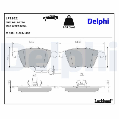 DELPHI Bremsbelagsatz, Scheibenbremse LP1922