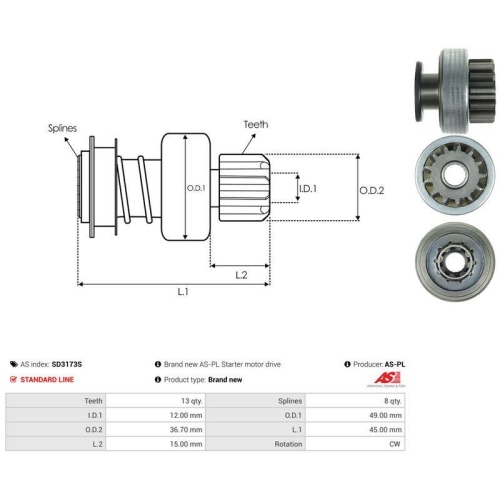 AS-PL Freilaufgetriebe, Starter AS SD3173S