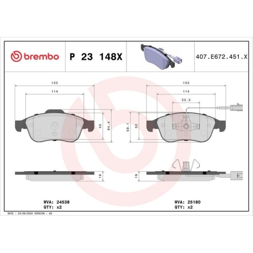 BREMBO Bremsbelagsatz, Scheibenbremse XTRA LINE P 23 148X