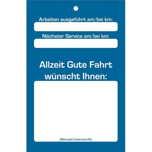 100 Kundendienst-Motorraumschild inklusive Bindedraht Stempelfeld 65x100 mm Blau