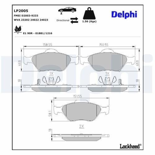 DELPHI Bremsbelagsatz, Scheibenbremse LP2005