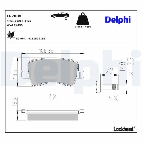 DELPHI Bremsbelagsatz, Scheibenbremse LP2008