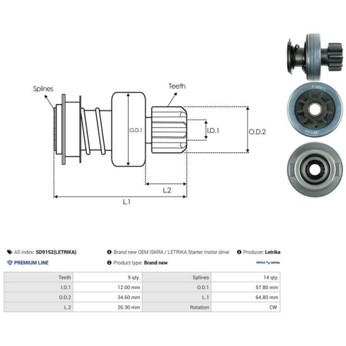 AS-PL Freilaufgetriebe, Starter Letrika SD9152(LETRIKA)