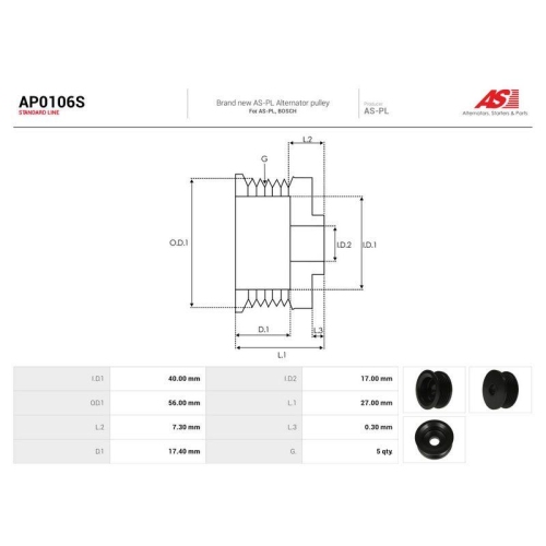 AS-PL Riemenscheibe, Generator AS AP0106S