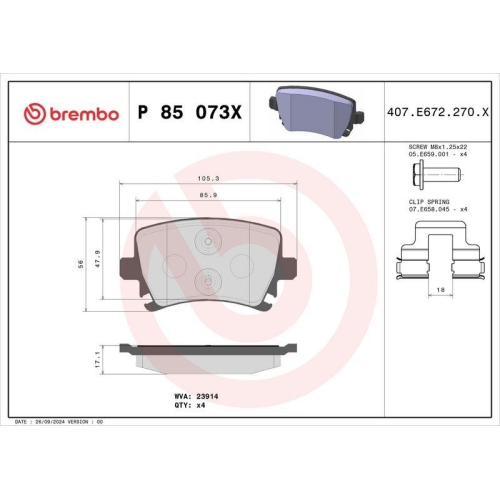 BREMBO Bremsbelagsatz, Scheibenbremse XTRA LINE P 85 073X