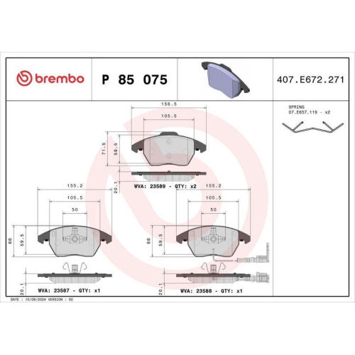 BREMBO Bremsbelagsatz, Scheibenbremse PRIME LINE P 85 075