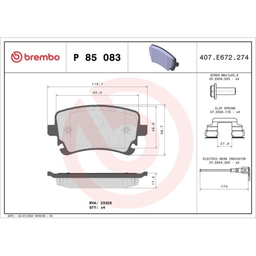 BREMBO Bremsbelagsatz, Scheibenbremse PRIME LINE P 85 083