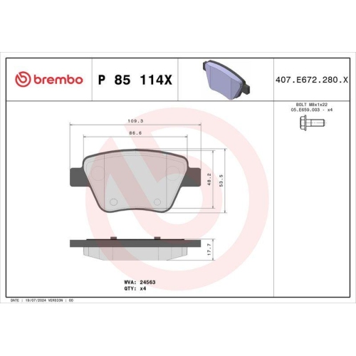 BREMBO Bremsbelagsatz, Scheibenbremse XTRA LINE P 85 114X