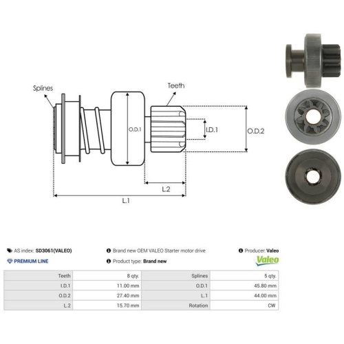AS-PL Freilaufgetriebe, Starter Valeo SD3061(VALEO)