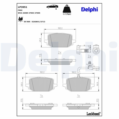 DELPHI Bremsbelagsatz, Scheibenbremse LP3951