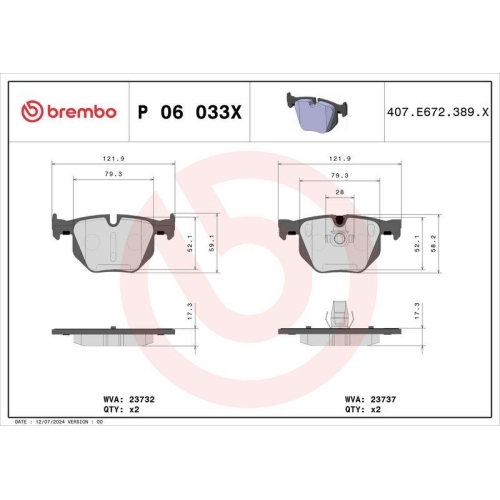 BREMBO Bremsbelagsatz, Scheibenbremse XTRA LINE P 06 033X