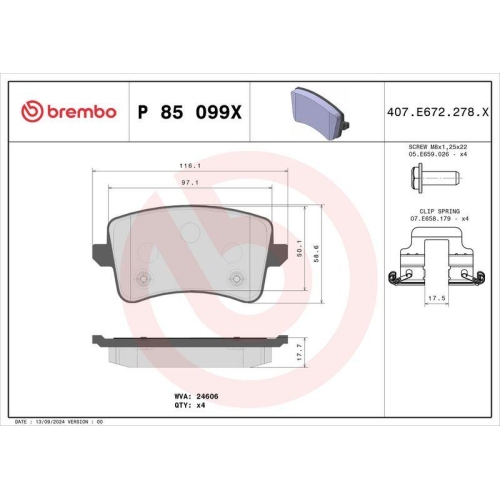 BREMBO Bremsbelagsatz, Scheibenbremse XTRA LINE P 85 099X