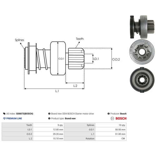 AS-PL Freilaufgetriebe, Starter Bosch SD0073(BOSCH)