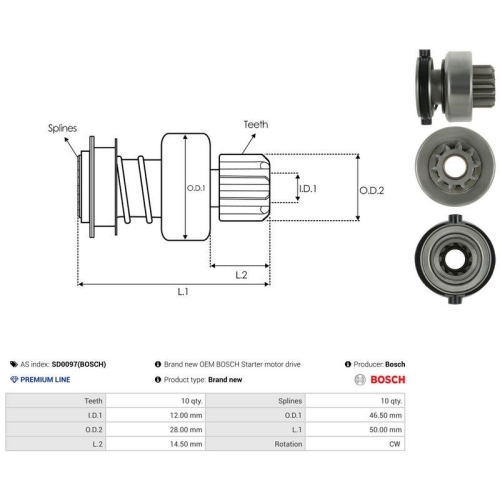 AS-PL Freilaufgetriebe, Starter Bosch SD0097(BOSCH)