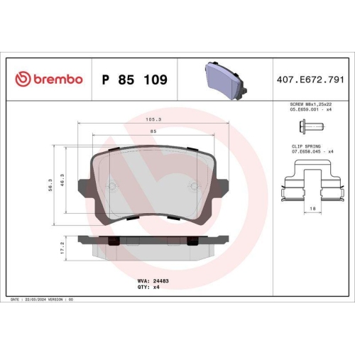 BREMBO Bremsbelagsatz, Scheibenbremse PRIME LINE P 85 109