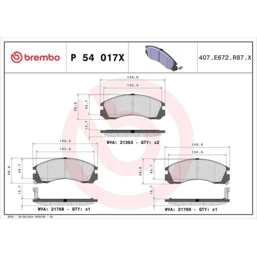 BREMBO Bremsbelagsatz, Scheibenbremse XTRA LINE P 54 017X