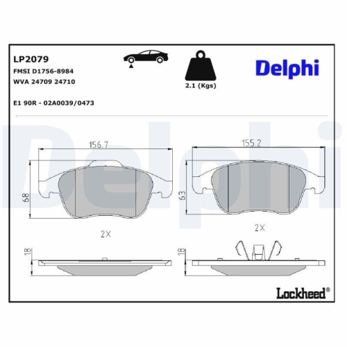 DELPHI Bremsbelagsatz, Scheibenbremse LP2079