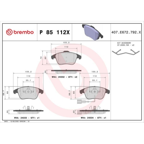 BREMBO Bremsbelagsatz, Scheibenbremse XTRA LINE P 85 112X