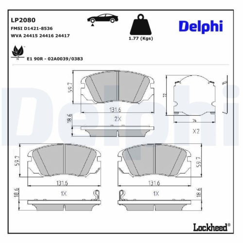DELPHI Bremsbelagsatz, Scheibenbremse LP2080