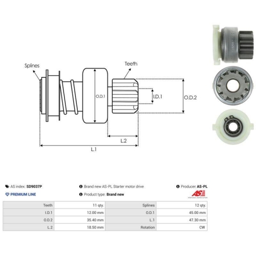 AS-PL Freilaufgetriebe, Starter AS SD9037P